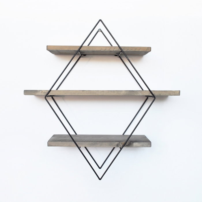 Hanah Home Wr007 Estantería Decorativa de Pared de Madera Nogal y Negro